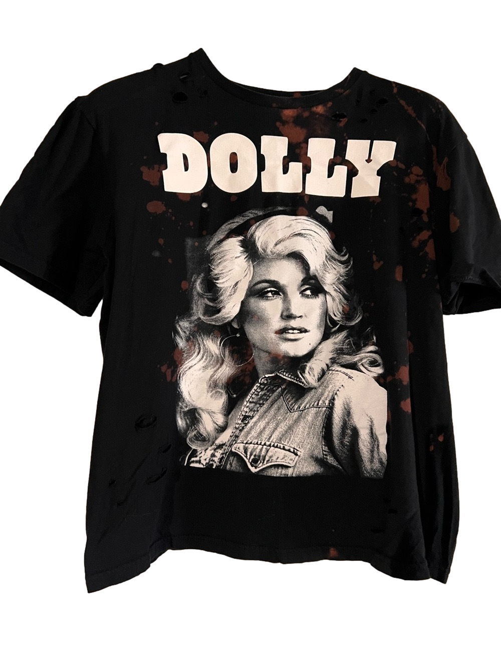 Unisex Young Dolly Parton Upcycled Bleached Distressed T-Shirt - Size Medium